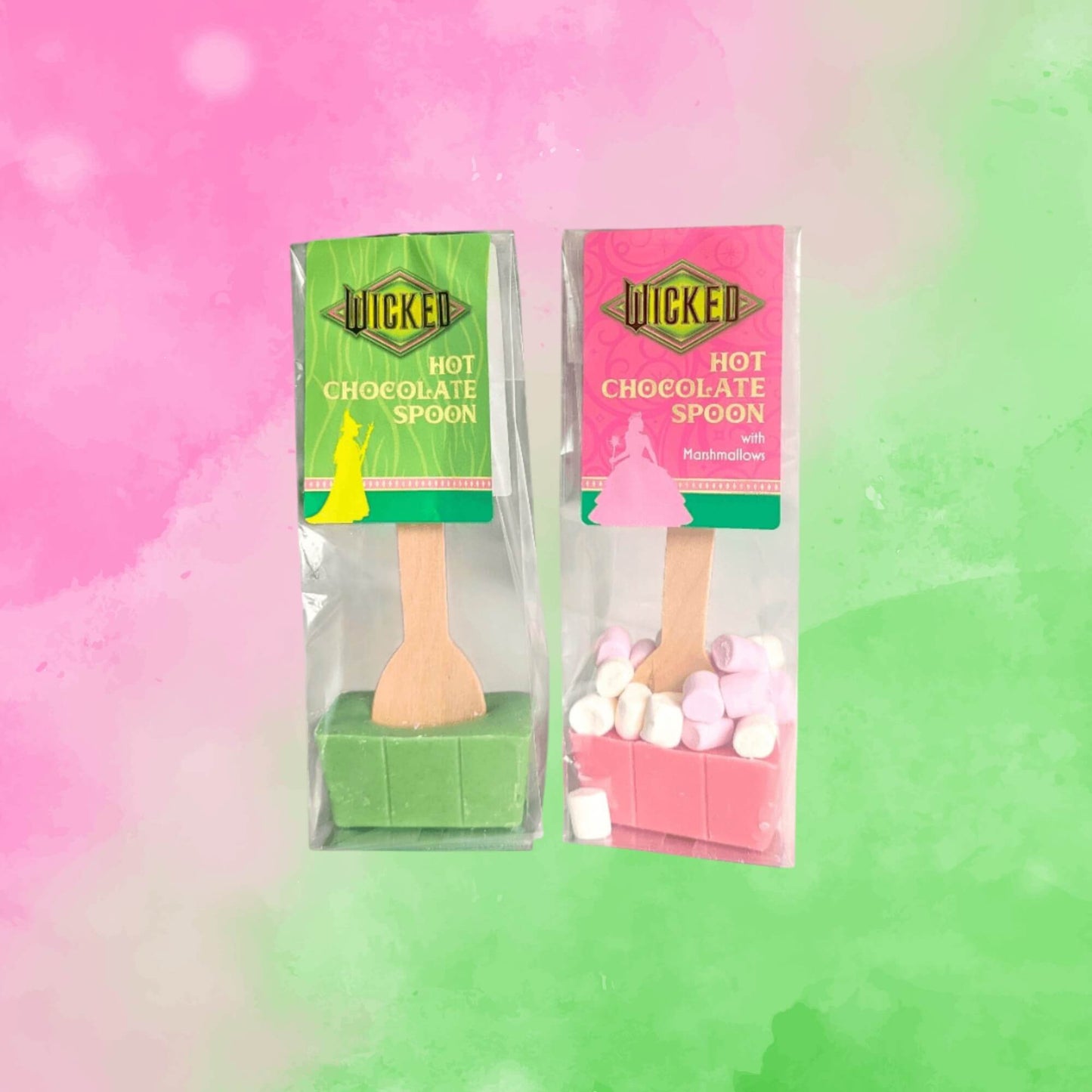 1 green and 1 pick hot chocolate spoon